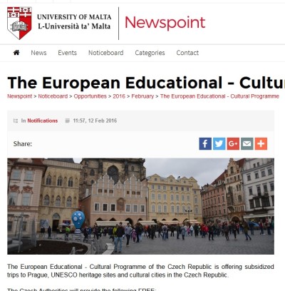 Subsidised opportunity for European Educational-Cultural Programme of the Czech Republic