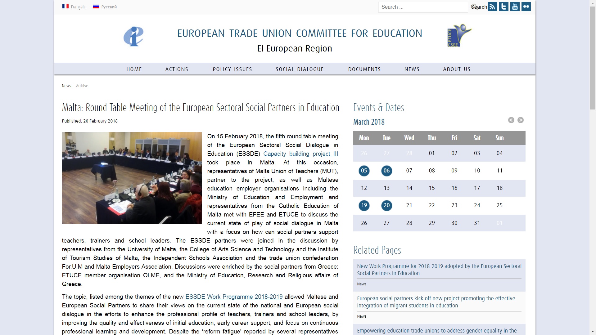 Malta: Round Table Meeting of the European Sectoral Social Partners in Education