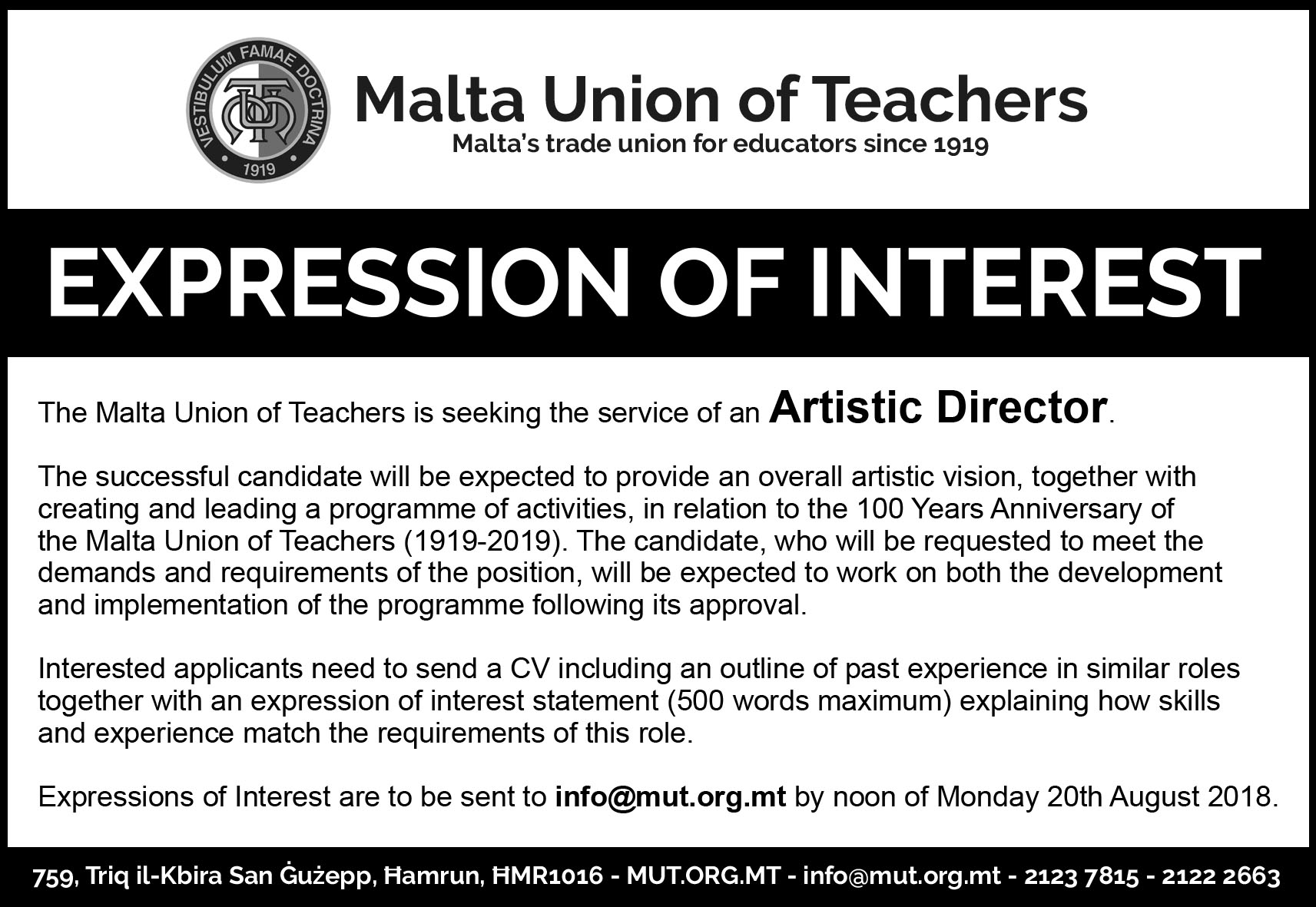 Expression of Interest – Artistic Director