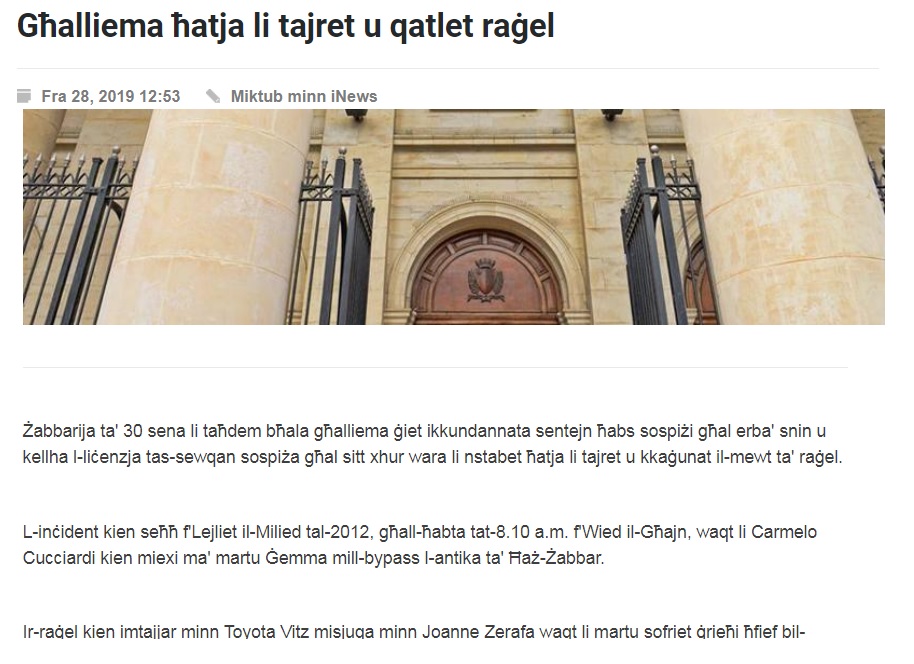 L-MUT tikteb lill-editur dwar l-artiklu bl-isem ‘Għalliema ħatja li tajret u qatlet raġel’