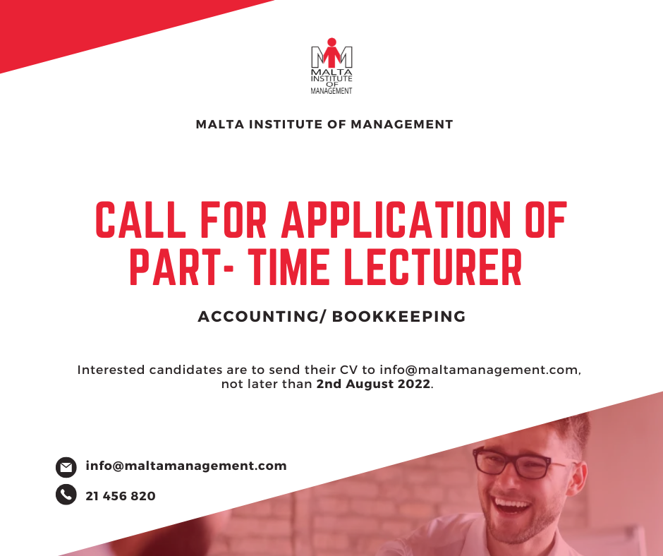 Call for application of part-time lecturer – accounting/bookkeeping